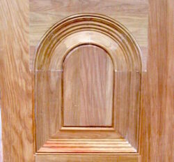 Close-up detail of an arched timber door corner, showcasing the precision joinery and quality craftsmanship of Marrickville Joinery.