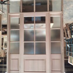 Heritage timber door or window unit with glass panel inserts, in production at the Marrickville Joinery workshop.